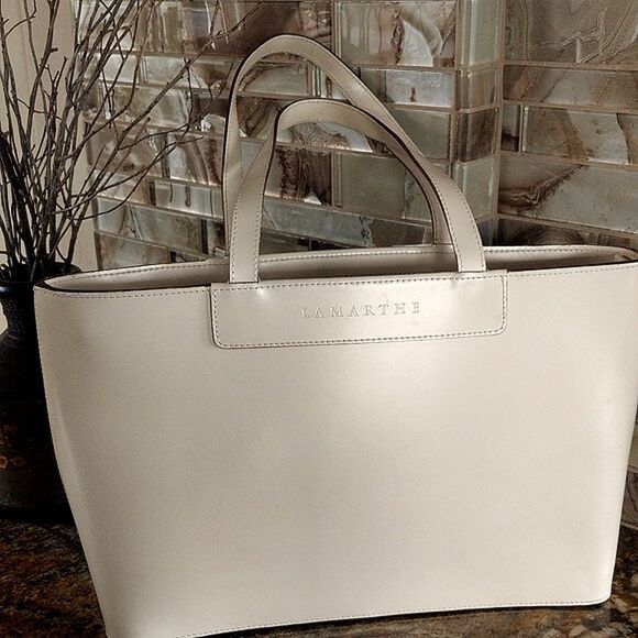 LAMARTHE High Quality Italian Leather Cream Tote  Handbag - Picture 13 of 13